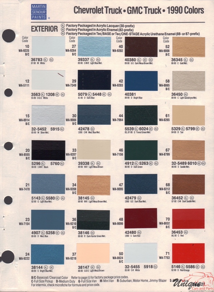 1990 GM Truck And Commercial Paint Charts Martin-Senour 2